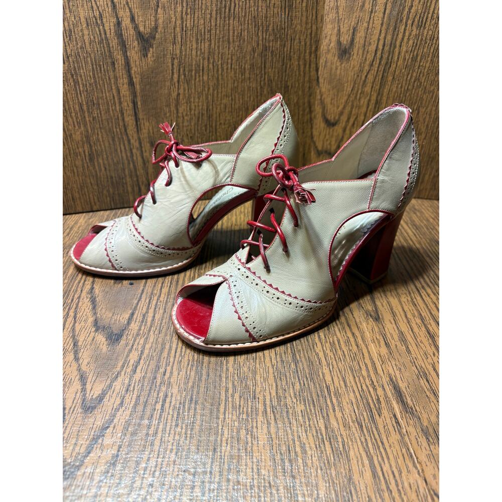 Sarah Chofakian Mary Jane Lace Up Peep Toe Size EU38 Handmade in Brazil - Picture 2 of 14